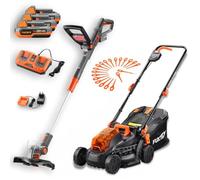 FUXTEC 20V SET Giardino - Decespugliatore a batteria e tagliaerba 33 cm (2x20V) con 3 batterie 2Ah, doppio caricatore - Tagliabordi lame di taglio incluse - Tosaerba regolazione altezza di taglio