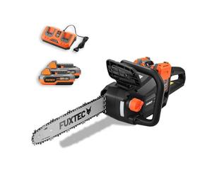 FUXTEC Motosega a batteria 2x20V FX-E2KS SET - Lunghezza di Taglio 35 cm, 4,2 kg, Velocità della Catena 15 m/s, con 2 Batterie da 2Ah e Caricatore Doppio Incluso