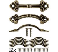 FUXXER®, 12 piccole maniglie anticate, per cassette, scatole, cassettini, cassapanche, design vintage dall’effetto bronzo anticato, 4,8 x 1,4 cm, set da 12 pezzi, con viti
