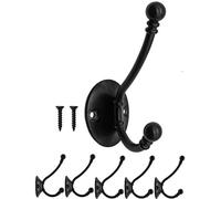 Fuxxer® Classico appendiabiti con gancio in stile vintage, rustico, retrò, in ferro, da 90 x 62 mm, in set da 5 pezzi, di colore nero