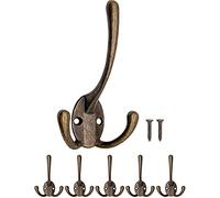 Fuxxer Ganci antichi, ganci per asciugamani, ganci per vestiti, ganci per cappelli, ganci da parete in ottone bronzo, stile vintage rustico, set da 5