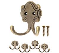 Fuxxer® Ganci doppi antichi, ganci per cappotti, ganci per asciugamani, ganci per abiti, ganci in ferro con design in ottone e bronzo, vintage country house retro, set di 4
