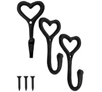 FUXXER Ganci rustici in ferro, design a cuore in ghisa, set da 3, colore: nero