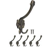 Fuxxer® Gancio classico per guardaroba, doppio gancio, gancio per cappello, design antico, set da 5 pezzi, bronzo (grande)