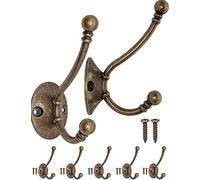 Fuxxer® - Set da 5 ganci appendiabiti / per cappelli, asciugamani, da parete, in ferro, effetto ottone/bronzo, in stile anticato / Vintage / Retrò / rustico, 90 x 62 mm