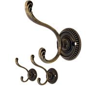 Fuxxer, set di 2 ganci appendiabiti con effetto anticato, in ghisa di ferro, con effetto ottone o bronzo, in stile retrò, vintage e rustico, per giacche, asciugamani, vestiti, cappelli, 75 mm x 50 mm