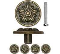 FUXXER® - Set di 4 maniglie per mobili antichi per cassetti, casa di campagna, design vintage, bronzo ferro e ottone, mobili da cucina, credenza, 30 x 15 mm, fiore