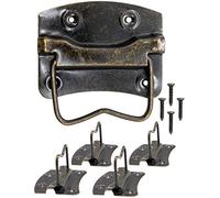 Fuxxer Set di 4 maniglie pieghevoli antiche per cassapanche, 55 x 54 mm, in bronzo