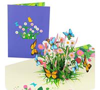 Fuyamp Biglietto di auguri pop-up con fiori a forma di margherita, biglietto di auguri pop-up per la festa della mamma, con cesto e farfalle, biglietto di compleanno 3D, compleanno, anniversario