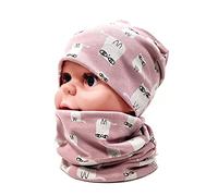 FUYAO Set di berretto e sciarpa in cotone per neonati e bambini, caldo per primavera, autunno e inverno, ideale per ragazzi e ragazze, Gatto rosa., 6-24 mesi
