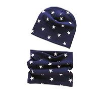 FUYAO Set di sciarpa e cappello in cotone per bambini, per primavera, autunno, inverno, caldo, berretto e sciarpe per ragazzi e ragazze, Stelle blu marino., 3-6 anni