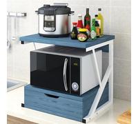 FUYAO Supporto per microonde a 2 ripiani in legno con cassetto, resistente scaffale da appoggio per cucina e ufficio domestico, organizer multiuso salvaspazio per microonde stampante tostapane