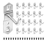 FuYelng 20 Ganci per Scaffali Supermercato, Argento, 50 mm, Ganci Quadrati Resistenti per Pannelli Forati con 20 Perni Sicurezza, Ganci Metallici per Scaffali Espositivi Supermercati, Garage e Negozi