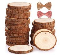 Fuyit Dischetti Legno Grezzo Diametro 7-8cm 30 Pz Naturale Decorazioni Fette Dischetti Grezzo Rotondo Con 10m Corda Iuta Fai da Te Natale Feste Matrimonio Segnaposto (7-8cm)