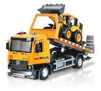 FUYLEY Camioncino Giocattolo, Camioncino in Metallo con Cabina Piatta per Ragazzi dai 3 ai 7 Anni conTerna, Veicoli da Costruzione con Rimorchio a Frizione con Luci e Suoni