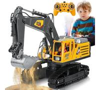 FUYLEY Giocattoli per Escavatori Telecomandati per Ragazzi, Pala in Metallo per Scavatore RC a 14 Canali 2.4Ghz con Suono Luce Spray, Giocattoli da Costruzione RC Rotazione a 680° per Ragazzi Regalo