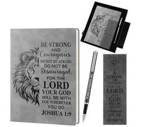 Fuyoooo 4 pezzi regali cristiani per uomini della chiesa pastore apprezzamento regali vintage in pelle rigida notebook 1 Timoteo 6:11 Religioso Bibbia Verse Pen Joshua 1:9 Segnalibro e scatola (leone