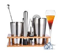 FUYTERY 11 Pezzi Boston Bar Bartender Kit Cocktail Shaker Set Acciaio Inossidabile con Elegante Vassoio di Bambù