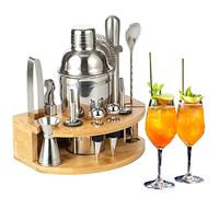 FUYTERY 12 Pezzi Bar Bartender Kit Cocktail Shaker Set in acciaio inossidabile con elegante vassoio di bambù (550ML)