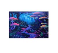 FUYUETTG Stampa artistica da parete su tela con funghi, paesaggio notturno misterioso con foresta, poster da parete per soggiorno, camera da letto, ufficio, senza cornice, 50 x 75 cm
