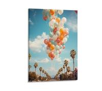 FUYUETTG Stampa artistica da parete su tela con palloncini colorati, immagine rustica con piante urbane, stampa su tela testurizzata, per soggiorno, camera da letto, ufficio, cornice decorativa 50 x