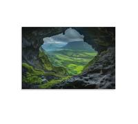 FUYUETTG Stampa artistica da parete su tela testurizzata con grotta della natura, paesaggio rurale, paesaggio verde muschio, opera d'arte per soggiorno, camera da letto, ufficio, decorazione senza