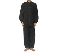 FUYUFU Cotone e Lino Tai Chi Abbigliamento Uniforme Kung Fu Unisex Abbigliamento per Arti Marziali (Un Set) (Nero/Maniche Lunghe, XS)