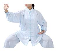 FUYUFU Cotone e Lino Tai Chi Abbigliamento Uniforme Kung Fu Unisex Abbigliamento per Arti Marziali (Un Set) (Azzurro/Maniche Lunghe, XL)