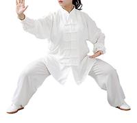 FUYUFU Cotone e Lino Tai Chi Abbigliamento Uniforme Kung Fu Unisex Abbigliamento per Arti Marziali (Un Set) (Bianco/Maniche Lunghe, XL)