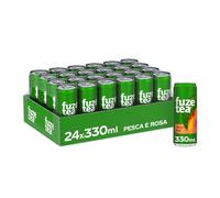Fuze Tea, Bevanda Rinfrescante Analcolica di Té al Gusto Pesca e Rosa, con Zuccheri ed Edulcorante - 24 Lattine da 330 ml
