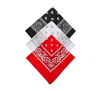 FuzlPnag 3 Pezzi Bandana Paisley, Bandane Quadrate, Bandana Uomo Donna, Sciarpa da Polso, per Capelli, Collo, Testa, Sciarpa Fazzoletti da Taschino (Rosso, Bianco, Nero)
