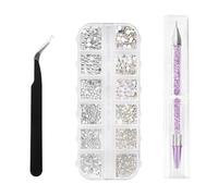 FUZVOL 1500 strass per nail art AB cristallo trasparente gemme per unghie, 6 dimensioni, gemme con retro piatto con pinzette e penna punteggiatrice per strass a doppia testa, per nail art, vestiti