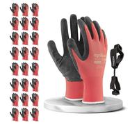 FUZZIO 24 paia di guanti da lavoro e supporto clip per guanti (XL - 10, Rosso)