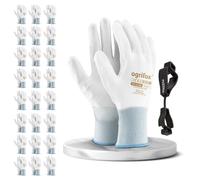FUZZIO 24 paia di guanti da lavoro rivestiti poliuretano e supporto clip per guanti (M - 8, Bianco)