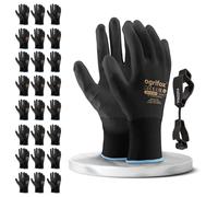 FUZZIO 24 paia di guanti da lavoro rivestiti poliuretano e supporto clip per guanti (M - 8, Nero)