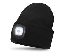 FUZZIO Cappello Illuminato Berretto,USB Ricaricabile Cappello da Corsa 4 LED Impermeabile Luce Invernale Calda Lampada Frontale Regali per Uomo e Donna