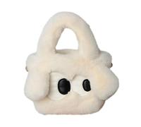 Fuzzy, borsa a tracolla in peluche, per l'avambraccio, per l'inverno, per le donne, per la famiglia, per le monete, per il design del cane Big Eyes Dog Baggs, con manico in pelliccia, bianco,