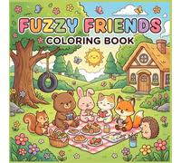 Fuzzy Friends: Coloring Book For Featuring Cute Kawaii Animals in Cafes, Flower Shops, and Juice Bars for Relaxation