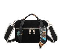 Fuzzy Glam Teddy - Trousse in morbido tessuto testurizzato - Dettaglio manico sciarpa, cinturino regolabile e zip dorata - 21 × 13 cm, Nero , Viaggi di lusso