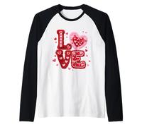 Fuzzy Heart Love Lettere Valentine Camicia Carino Peluche Stile Maglia con Maniche Raglan