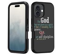 FVAENDHIO Custodia per iPhone 17, resistente 3 in 1, ibrida di grado militare, antiurto, custodia protettiva integrale per iPhone 17 (6,3 pollici, 2025), versi biblici citazioni 2 Timoteo 1:7