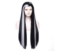 FVCENT Parrucca lunga diritta nera e bianca vampiro vedova picco parrucca media capelli lunghi bianco evidenziatore bianco costume Halloween festa Cosplay parrucca