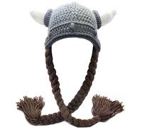 FVCTGHZ Berretto da barbaro vagabondo Originale con Corna vichinghe, Berretto da Sci Divertente con Barba Verde(Coffee)