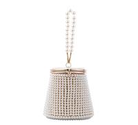 FVCTGHZ Borsa a Secchiello di Lusso con Perle Grandi, Elegante, Fatta a Mano, con Perline Trasparenti, Pochette da Sera e borsette da Donna