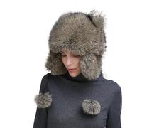 FVCTGHZ Cappelli di Pelliccia da Donna con Pompon for l'inverno, Berretto Caldo Lavorato a Maglia da Sci e da Neve, Berretto soffice con copriorecchie(Gray)