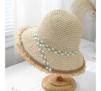FVCTGHZ Cappelli estivi da donna, cappello da sole con falda a nappa, cappello da pescatore a tesa larga, parasole pieghevole da donna(Beige 1PC)