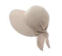 FVCTGHZ Cappello da sole con fiocco, estivo, traspirante, a tesa larga, da spiaggia, protezione UV, casual, in paglia, for donna(Beige 1PC)