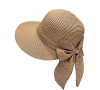 FVCTGHZ Cappello da sole con fiocco, estivo, traspirante, a tesa larga, da spiaggia, protezione UV, casual, in paglia, for donna(Khaki 1PC)