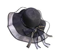 FVCTGHZ Cappello da sole estivo a tesa larga e floscio da donna, berretto da spiaggia, casual, floreale, for le vacanze all'aperto.(Black)