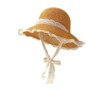 FVCTGHZ Cappello da spiaggia estivo da donna in pizzo di paglia, pieghevole, con tesa larga, fresco ed elegante, protezione solare(Khaki 1PC)